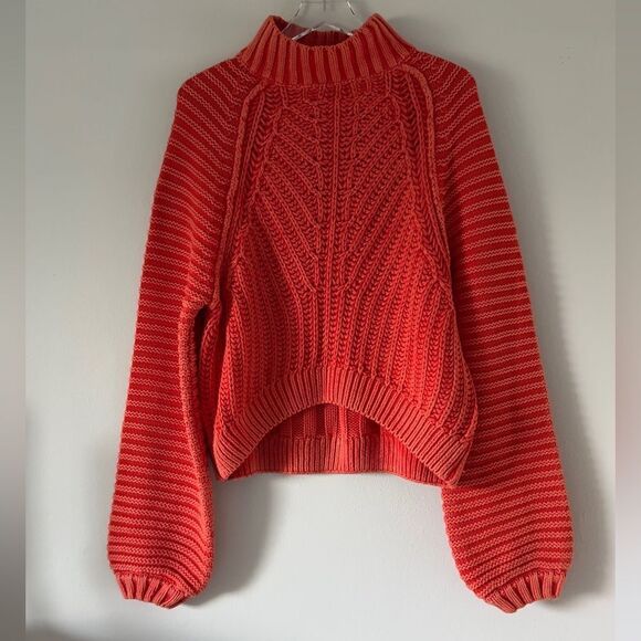 ⭕️ Free People Orange Cowl Neck Sweater with Balloon Sleeves - Picture 3 of 7